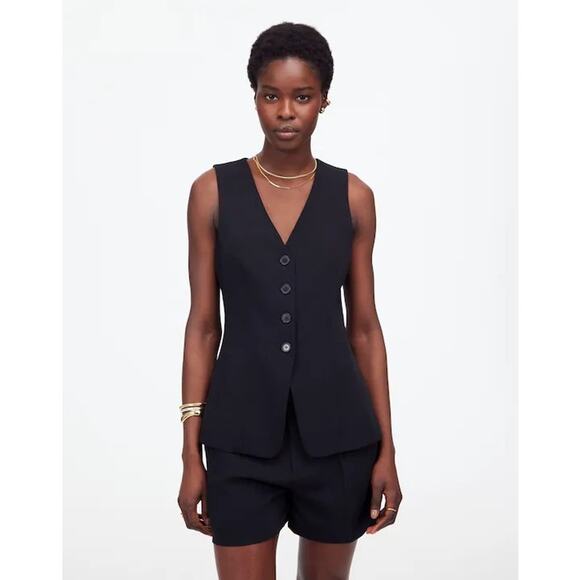 NWOT Madewell Cutaway Long Vest In Jet Black Size 2 - Picture 1 of 7